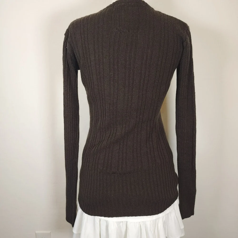 Ashley Aesthetic Perfection‎ Brown V Neck Cable Knit Long Sleeve Sweater - Picture 3 of 6